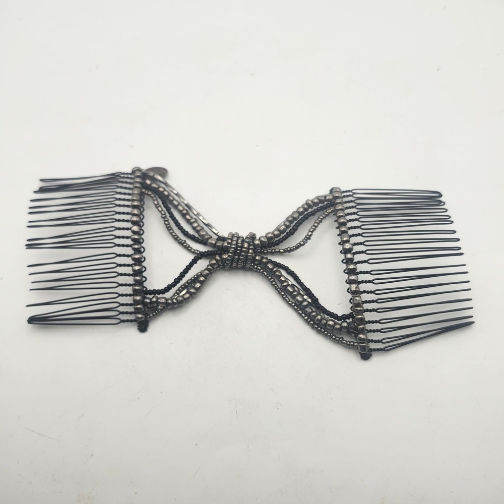 HairZing Beaded Double Comb Stretch Clip Gunmetal Black Butterfly Hair Accessory